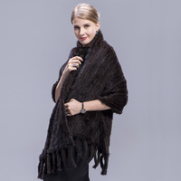 MWFur Modischer Handgestrickter Nerzschal für Damen Winter Nerzfell-Schal mit Taschen