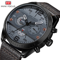 MINI FOCUS 0068 montre de mode bleu hommes montre à Quartz Vive bracelet en cuir véritable calendrier 24 heures personnage sport montre Reloj