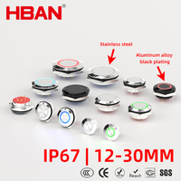 HBAN interrupteur étanche 12mm 1NO IP67, ultra-mince, tête haute, momentané, pour machines à café