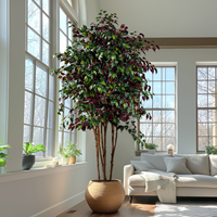 Arbre Bonsaï Artificiel pour Décoration d'Intérieur Branche Véritable Plante en Pot Plastique Vert Pot de Fleur d'Intérieur Feuilles Vertes Plante Banyan