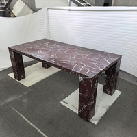 Table à manger ovale en quartzite gris nuageux personnalisée, base cylindrique moderne fendue, table de dîner de luxe en pierre naturelle