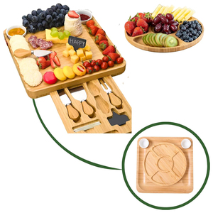 Plateau à charcuterie rectangulaire en bambou personnalisable avec logo, écologique, compatible lave-vaisselle, avec plateau à fromage, ensemble de couteaux et tiroirs - Product Image 3
