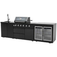 Cuisine extérieure de luxe en acier inoxydable noir, ensemble complet, barbecue au gaz robuste, mobilier de jardin avec évier et réfrigérateur CE