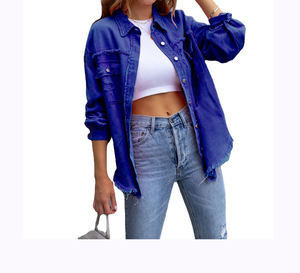 2023 nuevo estilo de longitud media Ragged Hole Denim Coat <span class=keywords><strong>mujer</strong></span> otoño manga larga Casual Polo Top - Product Image 2