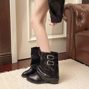 מגפי אבזם לנשים בסתיו ובחורף, ילנה בריטית חדשה בסגנון קואובוי קצר - Product Image 5