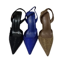 Sandales à talons hauts pour femmes, collection été 2026, à talon fin, ornées de strass, en maille brillante, style mode, à talon ouvert et à bout peu profond