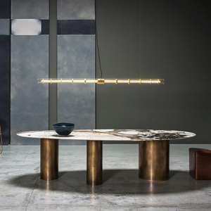 Luxury NEW Design Dining Room Furniture OVAL Table Stainless Steel Base <b>Marble</b> <b>Top</b> Smart Tables for Home C9348 Stainless Steel D - Product Image 2