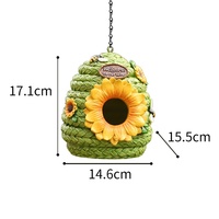 Nichoir suspendu en résine fait main et peint à la main, motif tournesol, style pastoral, pour extérieur, arbre, patio, jardin, décoratif
