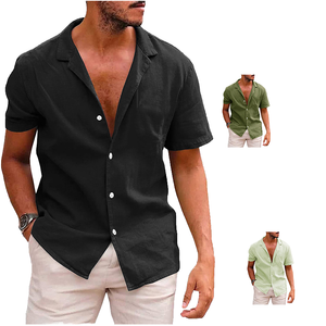 Camicia estiva Casual da <span class=keywords><strong>uomo</strong></span> in cotone e <span class=keywords><strong>lino</strong></span> a maniche corte con bottone singolo Anti-Pilling <span class=keywords><strong>abbigliamento</strong></span> di colore puro per Amazon EBay - Product Image 6