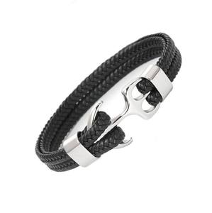 Top vente bracelet de corde d'ancrage en cuir noir bracelet ancre amour pour les hommes - Product Image 1