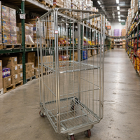 Chariot pliable en acier durable pour la logistique, conteneur à roulettes, roues en caoutchouc silencieuses de 5 pouces, chariots à grille métallique