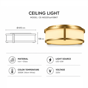 Luxury Modern Drum Flush <b>Mount</b> Ceiling <b>Light</b> Brushed Metal Glass <b>LED</b> High CRI 95 Warm White Bedroom Hotel Living Room OEM ODM - Product Image 5