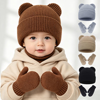 Ensemble bonnet et gants tricotés avec oreilles d'ours pour bébé, vente en gros d'usine, bonnet chaud pour nourrissons et tout-petits, pour garçons et filles