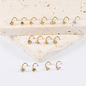 サージカルスチール18K金メッキS-ネジフラワースターノーズスタッドノーズボーンリングノーズピアス保持ホルダーボディジュエリー20G - Product Image 4