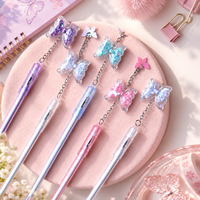 Stylo Gel Papillon avec Pendentif Pailleté, Corps Transparent, Écriture Fluide, Papeterie Mignonne pour Étudiants, École, Bureau, Fourniture en Gros