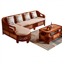 Ensemble de canapé modulaire en rotin tressé en bois moderne pour petit salon familial