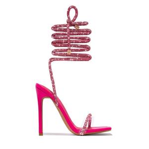 Square Toe Rhinestone Lace Up High Heel <b>Sandals</b> Women Ankle Strappy Stiletto Shoes For <b>Evening</b> Event - Product Image 2