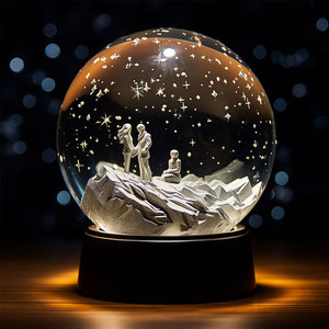 Custom Romantic Couple Snow <b>Globe</b> Crystal Decorative <b>Light</b>-Up Round Valentine's Day Gift Art Scenic Glass - Product Image 1