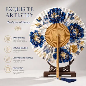 Personalized Custom Printing Folk Art Lightweight Portable Outdoor Event Birthday Favor Hand <b>Craft</b> Fan <b>Bamboo</b> Hand Round Fan - Product Image 4
