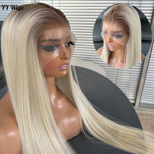 <span class=keywords><strong>Parrucca</strong></span> Sintetica <span class=keywords><strong>Bianca</strong></span> Ombre Futura 13X4 con Pizzo Frontale, Capelli Lisci e Setosi Lunghi, Senza Colla, Metà Annodata a Mano, con Attaccatura Pre-Pizzicata - Product Image 1