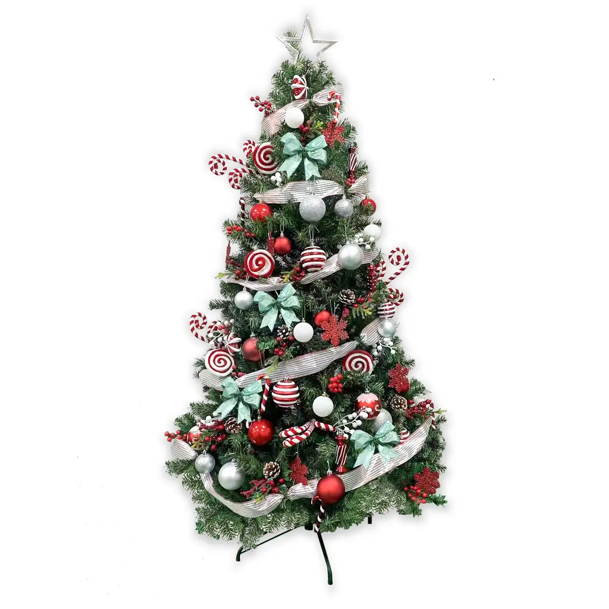 Pine Needle Christmas Tree Matching Red Ball Silver Ball Candy Bow Ginkgo Ribbon Pine Cone Pentagram