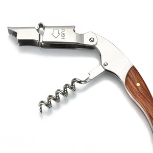 Ouvre-bouteille à vin 3 en 1 en acier inoxydable avec tire-bouchon et manche en bois personnalisé - Product Image 4