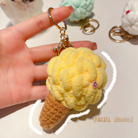 Porte-clés Kawaii en crochet fait main, en forme de cornet de crème glacée moelleux, breloque de sac en peluche douce pour filles, cadeau d'été