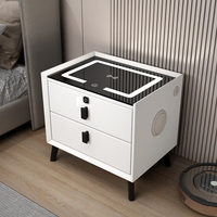 Table de chevet moderne blanche à 2 tiroirs avec station de charge et haut-parleur, meubles de chambre à coucher pour la maison et l'hôtel