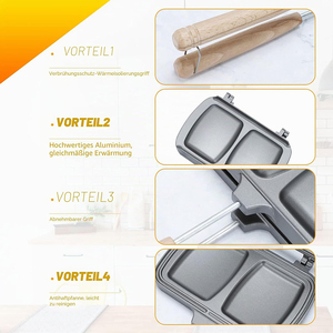 Popular <b>Portable</b> Sandwich Cake Mold Aluminium Roasting Pan Outdoor Use Two Side Breakfast Sandwich <b>Grill</b> Pan - Product Image 2