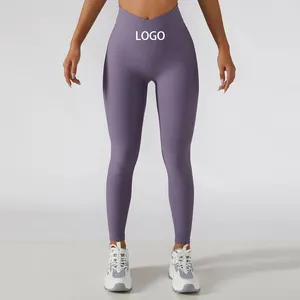 Women's Cross Waist Gym Leggings Seamless Butt Lifting Workout Tights Scrunch Butt Gym Seamless Booty Compression Leggings