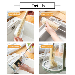 TY en stock Personalización 360 grados giratorio mango de madera largo cepillo de limpieza de botellas de agua cepillo de limpieza de cerdas naturales - Product Image 3