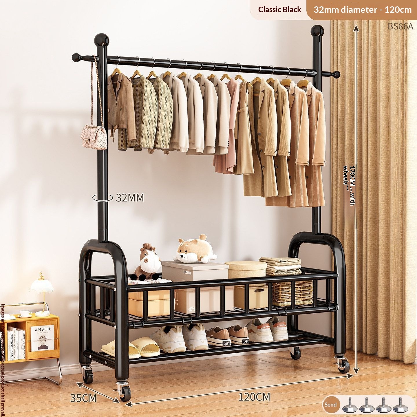 clothes hanger-32-tube single bar-120 cm-black