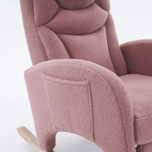 Moderna e Resistente Sedia a Dondolo Rosa per Soggiorno, Interno/Esterno, Relax, Tessuto Teddy, Design con Gambe in Legno, Arredamento per la Casa - Product Image 4
