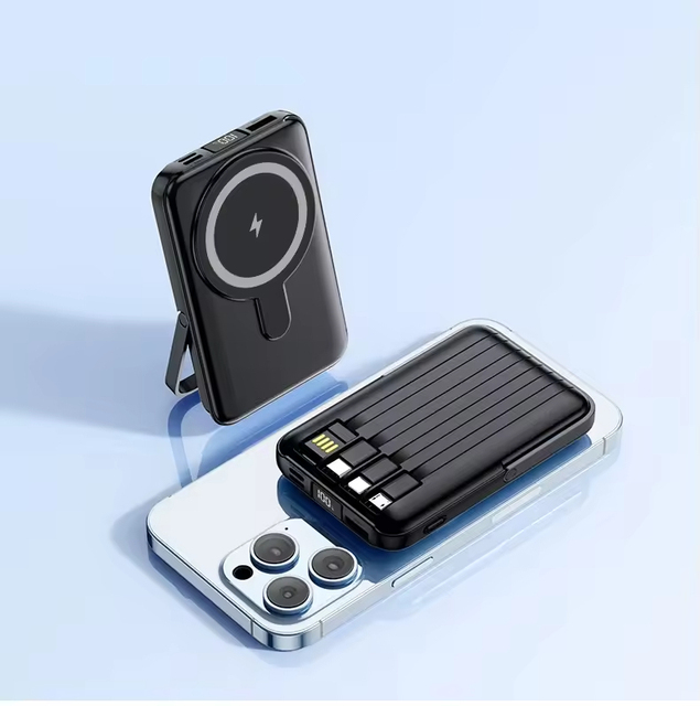 New Products Mini Fast 22.5W Wireless High Capacity 10000mah Portable Charger with Double USB and Built Cables