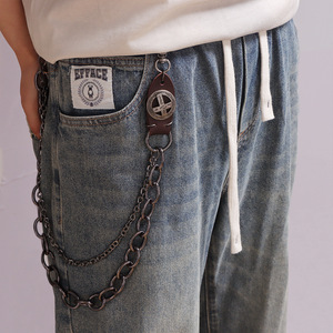 Vintage Leather <b>Cross</b> Trouser <b>Chain</b> Double Layered Chunky Metal Industrial Streetwear Waist <b>Chain</b> Hip Hop Style Daily Wear - Product Image 2