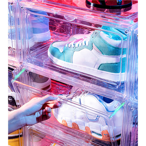 Custom Luxury Double Layer Shoe Storage Box Design Large Plastic Stackable Magnetic Clear Acrylic PVC Custom Logo Minimalist