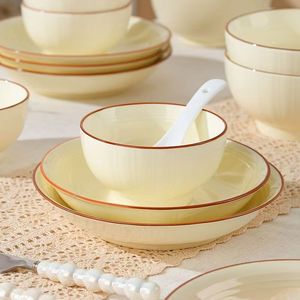 Factory Direct China Porcelain Tableware Cream-Colored Red-Rimmed Large Dinnerware <b>Set</b> <b>Microwave</b> & Dishwasher Safe Eco-Friendly - Product Image 3