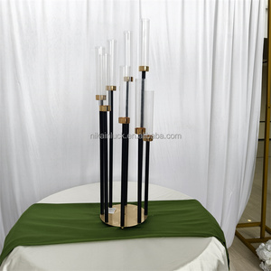 Nika เชิงเทียนทรงกระบอกฐานสี่เหลี่ยมสีดำวางตรงกลางโต๊ะสีดำเชิงเทียนโลหะสำหรับงานแต่งงาน - Product Image 2