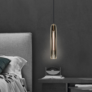 Lustre moderne en cristal K9 de luxe en cuivre, design minimaliste, pour bar, <span class=keywords><strong>comptoir</strong></span>, chevet, restaurant, verre fumé gris, luminaire suspendu - Product Image 1