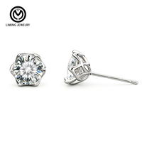 Pendientes de tuerca de moissanita de corte redondo sencillo XEA018, de plata S925 con engaste floral, regalo de cumpleaños o boda para mujer