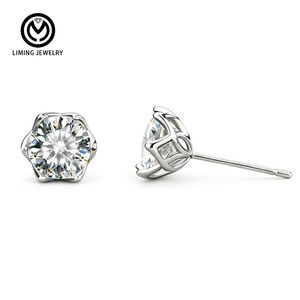 Boucles <span class=keywords><strong>d</strong></span>'oreilles clous en moissanite taille ronde simple XEA018, en <span class=keywords><strong>argent</strong></span> S925, serties de griffes florales, cadeau <span class=keywords><strong>d</strong></span>'anniversaire ou de mariage pour femme - Product Image 1