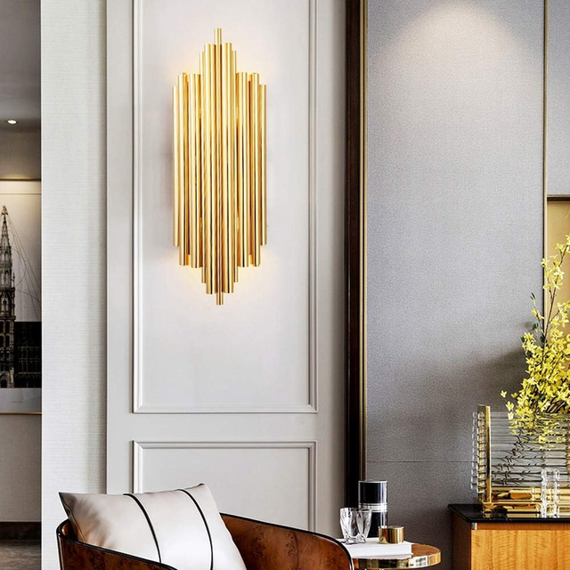 Modern Creative Minimalist Gold Metal Warm White LED Wall Lights for Indoor Living Room Bedroom Hotel Use, Sconces Wall Lights