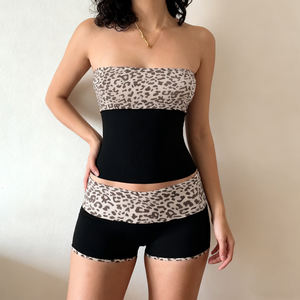 Conjunto de Dos Piezas de Corsé y Pantalones Cortos para Mujer, Estampado de Leopardo, Top Moldeador, Pantalones Cortos Tipo Boxer, Estilo Sexy, Casual y Atrevido - Product Image 6