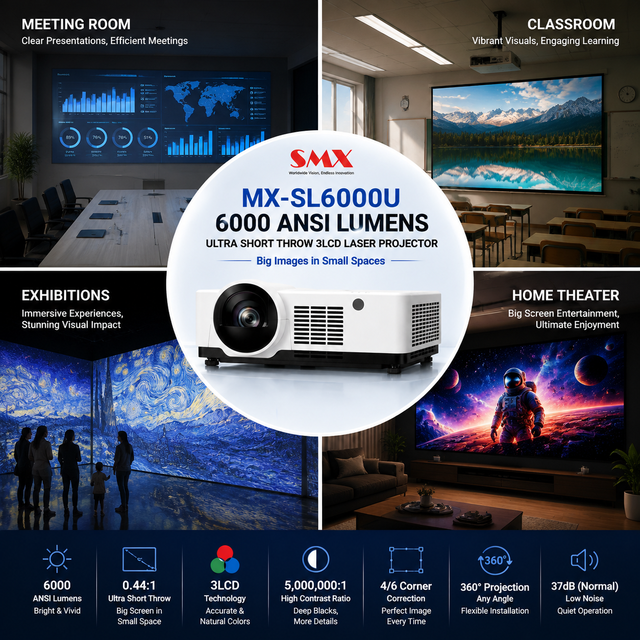 6000 ANSI Lumens Laser Projector Top Brand ODM Manufacturer Short Throw Projector for Exhibition Education and Business