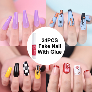 Uñas postizas acrílicas al por mayor con patrón estilo francés, puntas de uñas de ataúd ABS con pegamento, uñas postizas de cobertura completa, proveedor de uñas artificiales. - Product Image 5