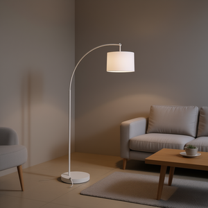 Lámpara de Pie Moderna y Elegante Claire E27 60W con Pantalla de Tambor Blanca de Hierro, Altura Ajustable, Iluminación Interior - Product Image 2