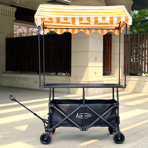 핫 셀링 야외 안정적 조절 가능 접이식 스낵 카트 노점 카트 피크닉 캠핑 카트 (햇빛 가리개 포함) - Product Image 5
