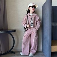 Nouvel ensemble 2 pièces en jean déchiré rose et bleu pour enfants, collection automne 2026