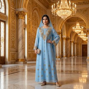 Elegante Abito da Sera Musulmano, Vestito Lungo Arabo Modesto, Kaftan Ricamato a Linea A, Vestibilità Ampia per Eid <span class=keywords><strong>Mubarak</strong></span> ed Eventi di Gala - Product Image 2