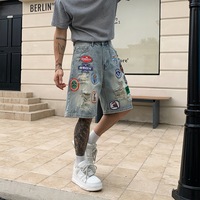 Shorts en jean déchirés pour hommes, taille basse, super stretch, style Y2K streetwear, délavé, vintage, décontracté, 5 poches